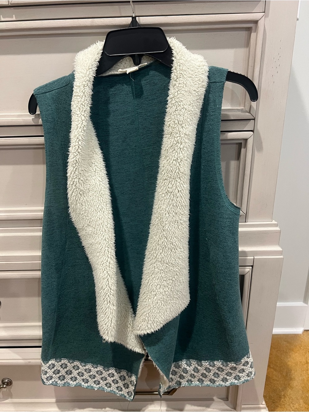Double Zero Teal Sweater Vest with Cream Sherpa Collar